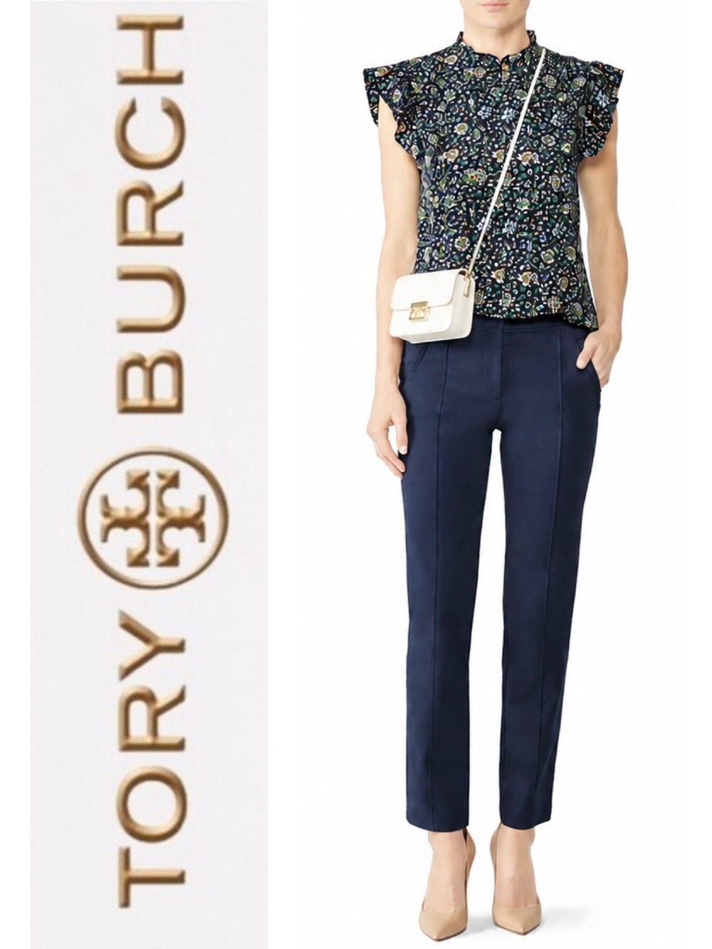 EUC Tory Burch 100% Silk Ruffle Sleeve and Neck Top Sleeveless Blouse 4
